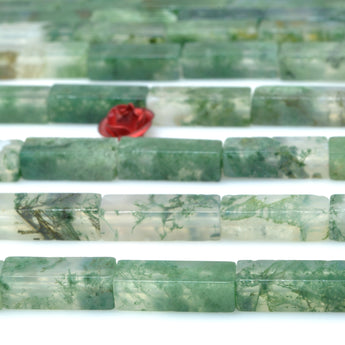 Natural Green Moss Agate smooth rectangle cuboid tube beads loose gemstones wholesale for jewelry making diy bracelet