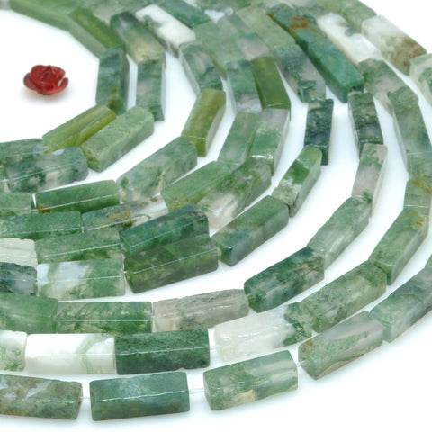 Natural Green Moss Agate smooth rectangle cuboid tube beads loose gemstones wholesale for jewelry making diy bracelet