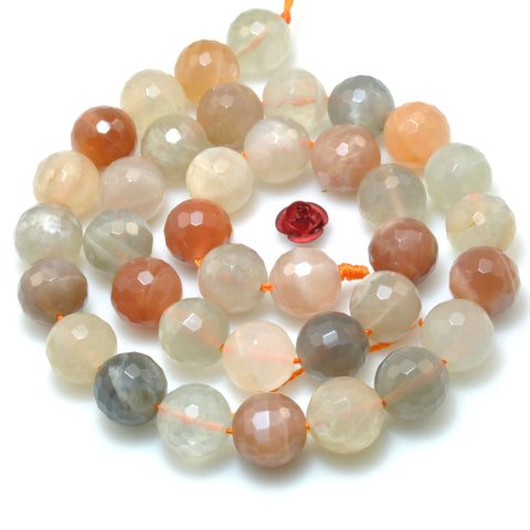 Natural Rainbow Moonstone faceted round loose beads gemstone wholesale jewelry making 15"