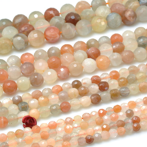 Natural Rainbow Moonstone faceted round loose beads gemstone wholesale jewelry making 15"