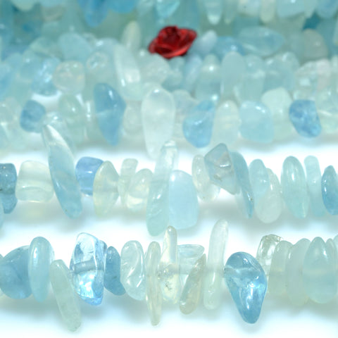 Natural Blue Aquamarine Stone smooth pebble chip beads gemstone wholesale jewelry making 35"