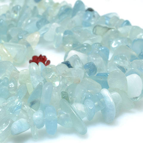 Natural Blue Aquamarine Stone smooth pebble chip beads gemstone wholesale jewelry making 35"