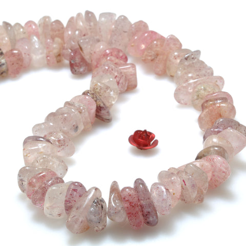 15 inches of Natural Strawberry Quartz  Gemstone smooth chips beads wholesale for jewelry making diy bracelet
