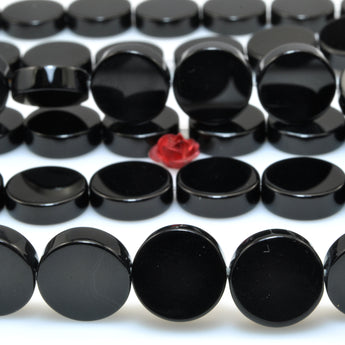 Black Onyx smooth flat coin beads loose gemstones wholesale for jewelry making bracelet necklace diy design