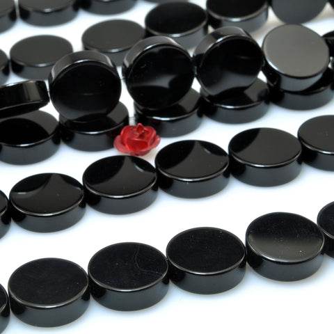 Black Onyx smooth flat coin beads loose gemstones wholesale for jewelry making bracelet necklace diy design
