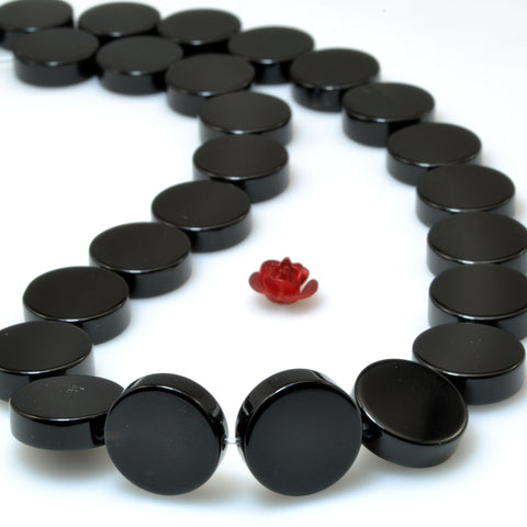 Black Onyx smooth flat coin beads loose gemstones wholesale for jewelry making bracelet necklace diy design