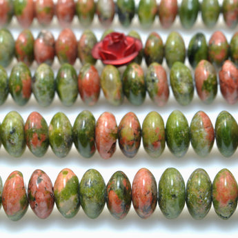 Natural Unakite Stone smooth rondelle beads green red loose gemstone wholesale for jewelry making diy bracelet