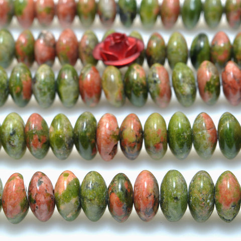 Natural Unakite Stone smooth rondelle beads green red loose gemstone wholesale for jewelry making diy bracelet