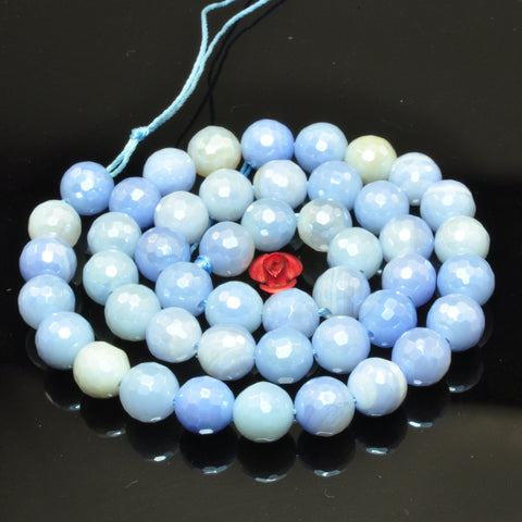 Blue Agate Titanium Coated Agate faceted round beads wholesale loose gemstone for jewelry making