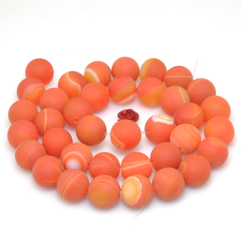 Orange Banded Agate matte round beads striped agate gemstone wholesale for jewelry making diy bracelet necklace
