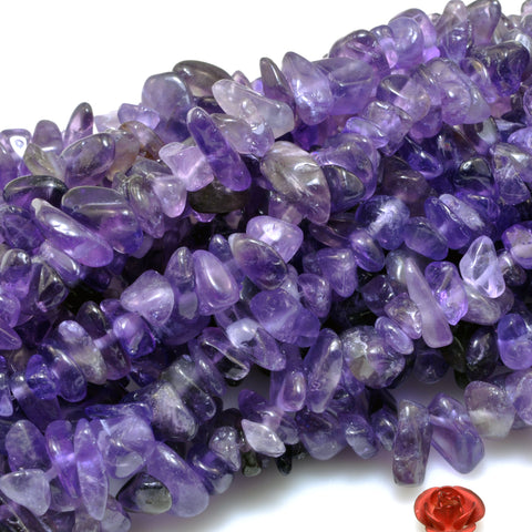 35 inches of Natural Amethyst smooth Chips beads in 5-9mm