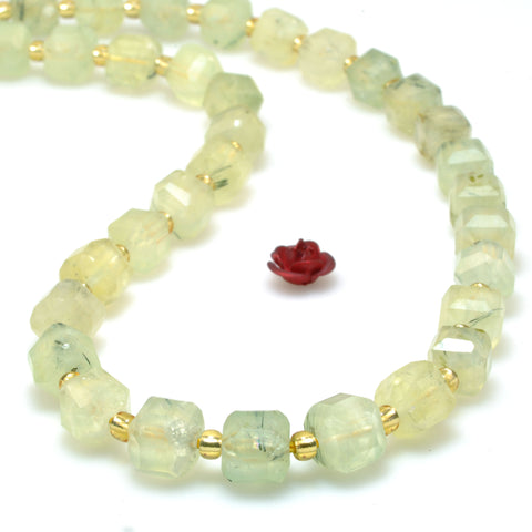 Natural prehnite faceted cube beads green loose gemstones wholesale for jewelry making bracelet necklace diy