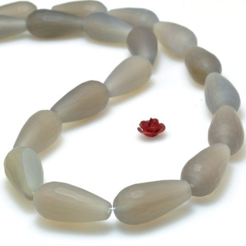 YesBeads Grey Agate Matte and faceted teardrop beads wholesale gemstone jewelry
