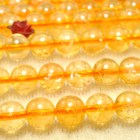 Natural Citrine smooth round beads golden yellow crystal stone wholesale jewelry making diy
