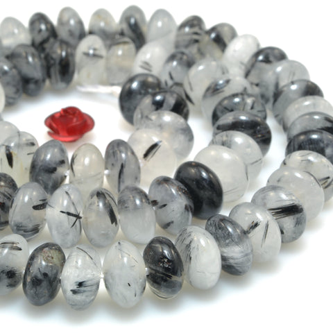 Natural Black Rutilated Quartz smooth rondelle beads loose gemstones wholesale for jewelry making diy bracelet necklace
