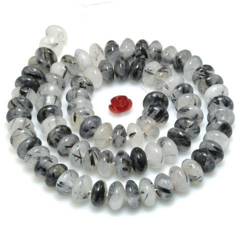 Natural Black Rutilated Quartz smooth rondelle beads loose gemstones wholesale for jewelry making diy bracelet necklace