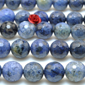 Natural Blue Dumortierite Stone faceted round beads gemstone wholesale jewelry making diy bracelet