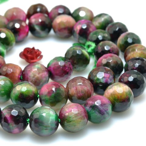 Galaxy Tiger Eye Stone faceted round beads wholesale gemstone green red tiger's eye for jewelry making diy bracelet