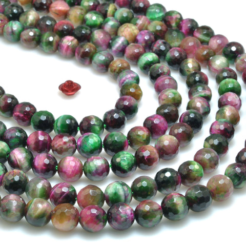 Galaxy Tiger Eye Stone faceted round beads wholesale gemstone green red tiger's eye for jewelry making diy bracelet