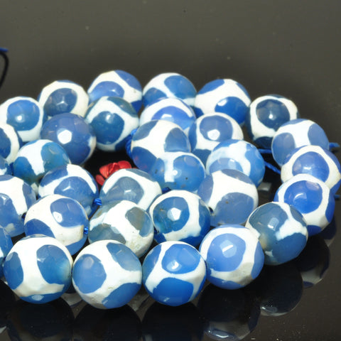 Blue Tibetan Agate turtleback faceted round beads wholesale gemstone for jewelry making DIY