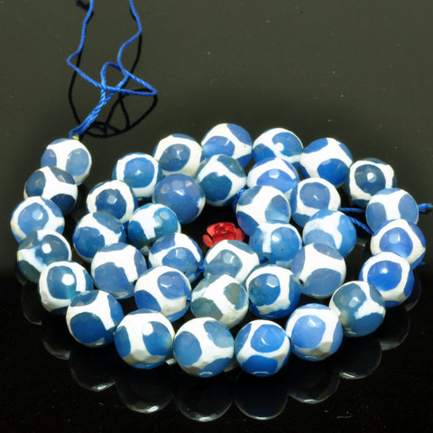 Blue Tibetan Agate turtleback faceted round beads wholesale gemstone for jewelry making DIY