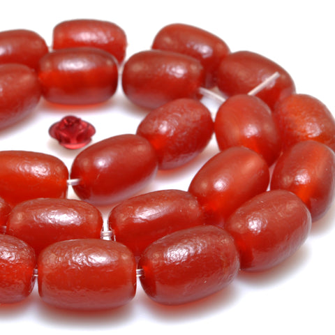 Carnelian stone frosted matte barrel drum beads red agate gemstone wholesale for jewelry making DIY bracelet necklace
