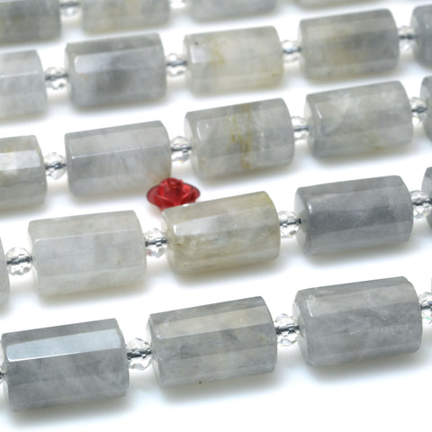 Natural Gray Rock Crystal Faceted tube beads wholesale loose gemstone for jewelry making diy bracelet necklace