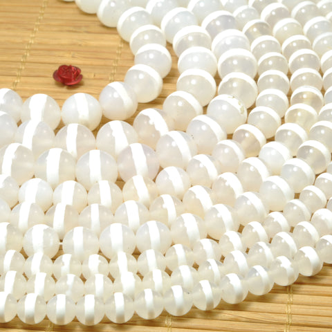 White Agate oneline Tibetan Agate smooth round beads wholesale loose gemstone for jewelry making diy