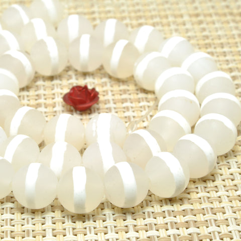 White Agate oneline Tibetan Agate matte round beads wholesale loose gemstone for jewelry making diy