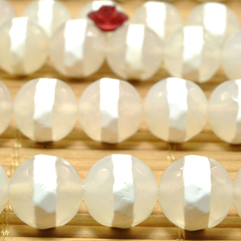 White Agate Oneline Tibetan Agate faceted round beads wholesale gemstone jewelry making diy bracelet