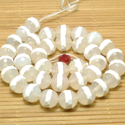 White Agate Oneline Tibetan Agate faceted round beads wholesale gemstone jewelry making diy bracelet