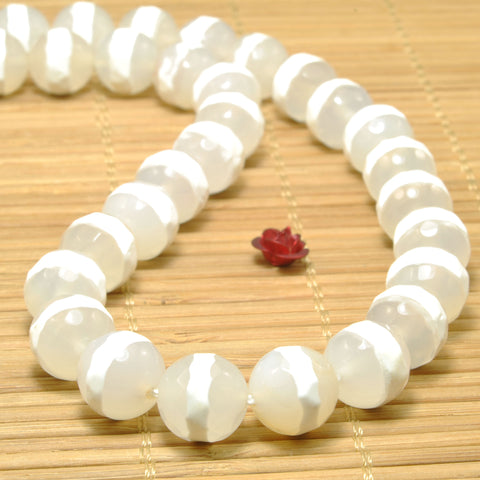 White Agate Oneline Tibetan Agate faceted round beads wholesale gemstone jewelry making diy bracelet