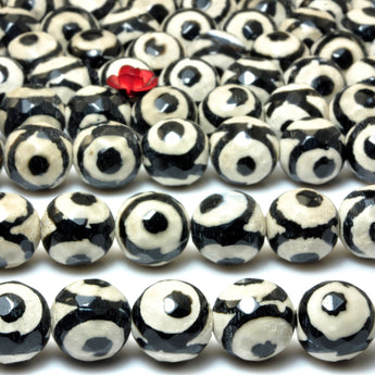 Black Tibetan Agate Dzi three-eyes faceted round beads wholesale loose gemstone for jewelry making DIY