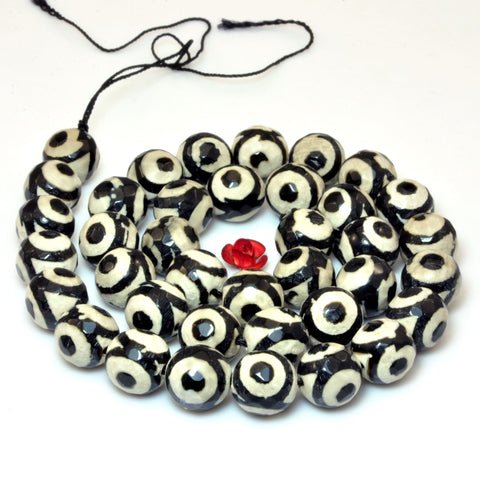 Black Tibetan Agate Dzi three-eyes faceted round beads wholesale loose gemstone for jewelry making DIY