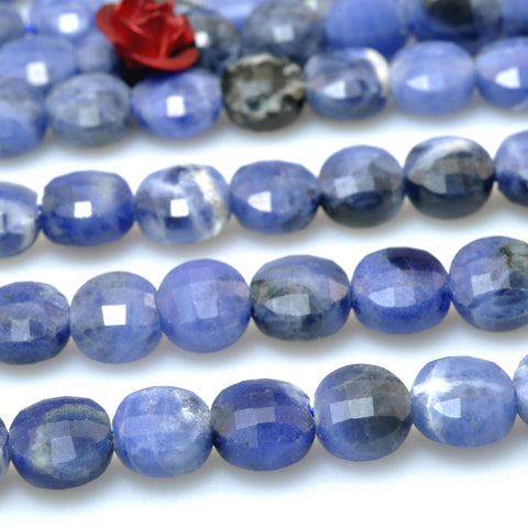 Natural blue Sodalite micro faceted coin loose beads wholesale gemstone jewelry making 6mm