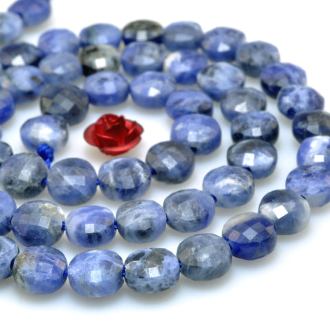 Natural blue Sodalite micro faceted coin loose beads wholesale gemstone jewelry making 6mm