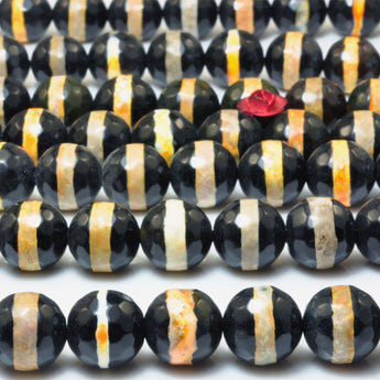 Tibetan Agate Dzi OneLine faceted round beads wholesale gemstone jewelry making bracelet diy