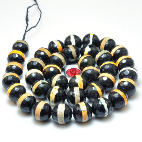 Tibetan Agate Dzi OneLine faceted round beads wholesale gemstone jewelry making bracelet diy