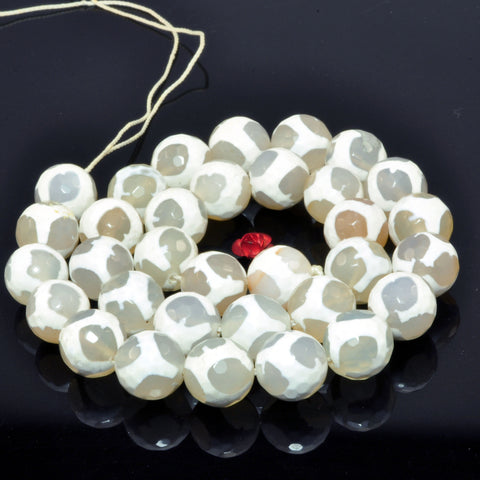 White Tibetan Agate turtleback faceted round beads wholesale gemstone for jewelry making DIY