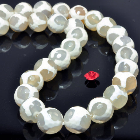 White Tibetan Agate turtleback faceted round beads wholesale gemstone for jewelry making DIY