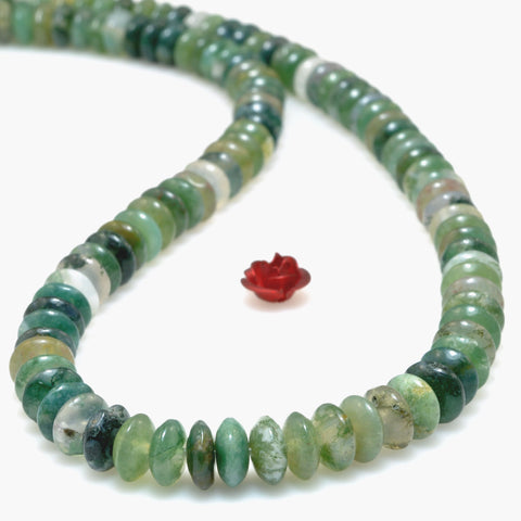 Natural Green Moss Agate smooth disc rondelle beads wholesale loose gemstones for  jewelry making DIY bracelet necklace