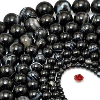 Black Banded Agate smooth round loose beads striped agate stone wholesale gemstone jewelry making diy bracelet