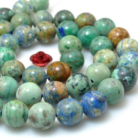 Natural Chrysocolla gemstone smooth round beads blue green stone wholesale jewelry making bracele necklace diy