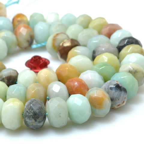 Natural Amazonite multi stone faceted rondelle beads wholesale gemstone jewelry making diy bracelet necklace
