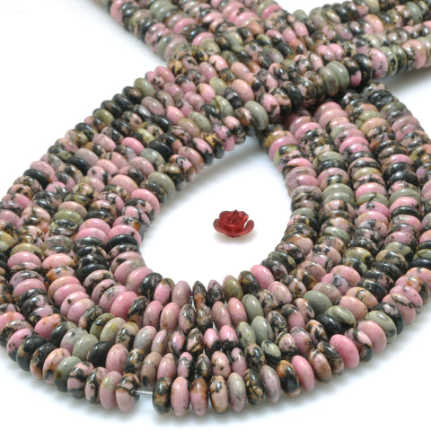 Natural Black Pink Rhodonite Stone smooth disc rondelle beads loose gemstones for  jewelry making DIY bracelet necklace
