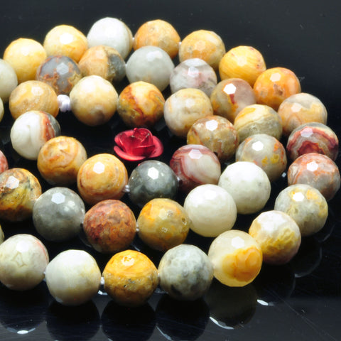 Natural Yellow Crazy Lace Agate Mini faceted round beads wholesale gemstone jewelry making diy bracelet necklace