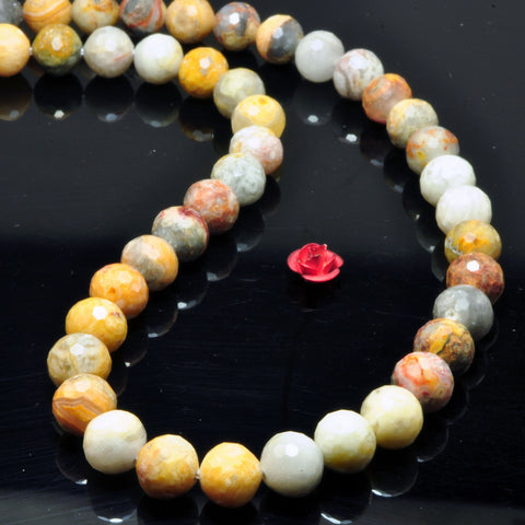 Natural Yellow Crazy Lace Agate Mini faceted round beads wholesale gemstone jewelry making diy bracelet necklace