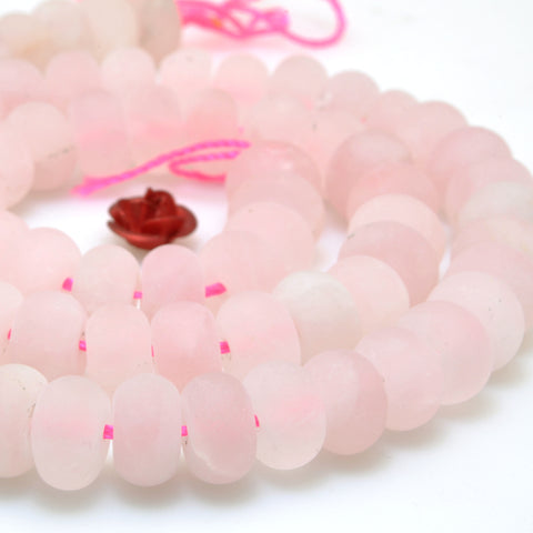 Natural Rose Quartz matte rondelle beads pink quartz stone loose gemstones wholesale for jewelry making diy bracelet necklace