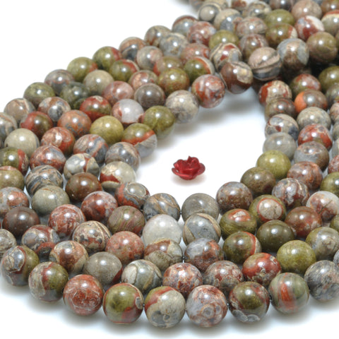 Natural Mushroom jasper smooth round beads green red pomergrabite stone loose gemstone wholeslae for jewelry making bracelet necklace