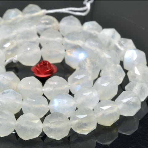 Natural rainbow moonstone diamond cut faceted round beads white gemstone wholesale for jewelry making bracelet diy